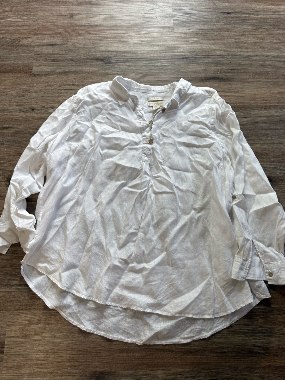 White Linen Blend Button Shirt